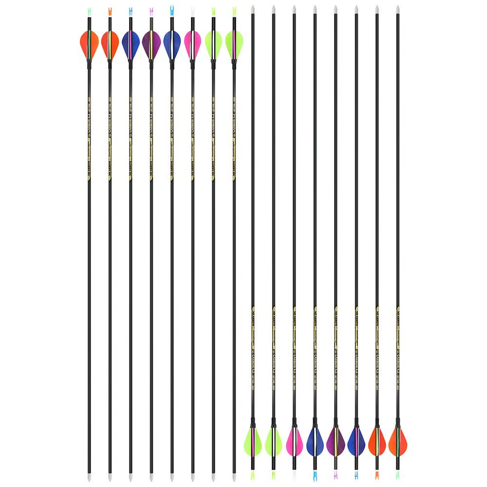 AME ARCHERY 2-Inch Drop-Shaped Nature Feather Pure Carbon Arrows – Spine 700–1000, 0.001'' (12pcs)