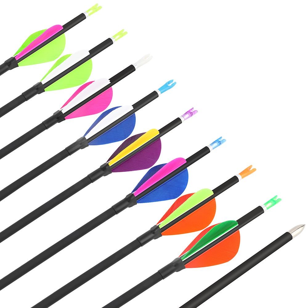 AME ARCHERY 2-Inch Drop-Shaped Nature Feather Pure Carbon Arrows – Spine 700–1000, 0.001'' (12pcs)