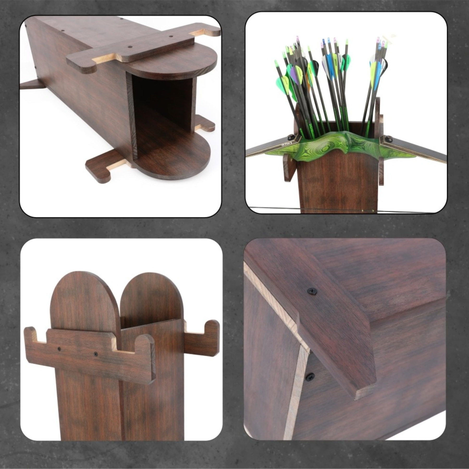 Traditional Wooden Archery Bow Stand Quiver Holder