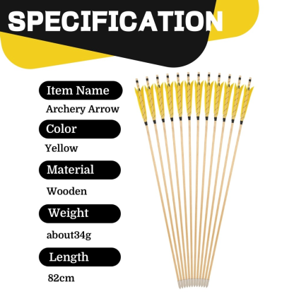 [Copy]AME ARCHERY 32" Traditional Wooden Arrow 8/9/10/11/12/13mm Turkey Feather(12pcs)