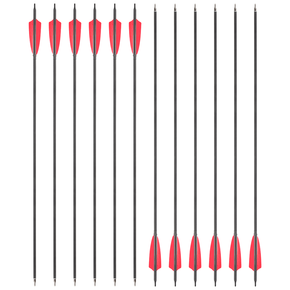 AME ARCHERY Spine500 Mixed Carbon Arrows with 2 Red & 1 Black Natural Feathers 12pcs