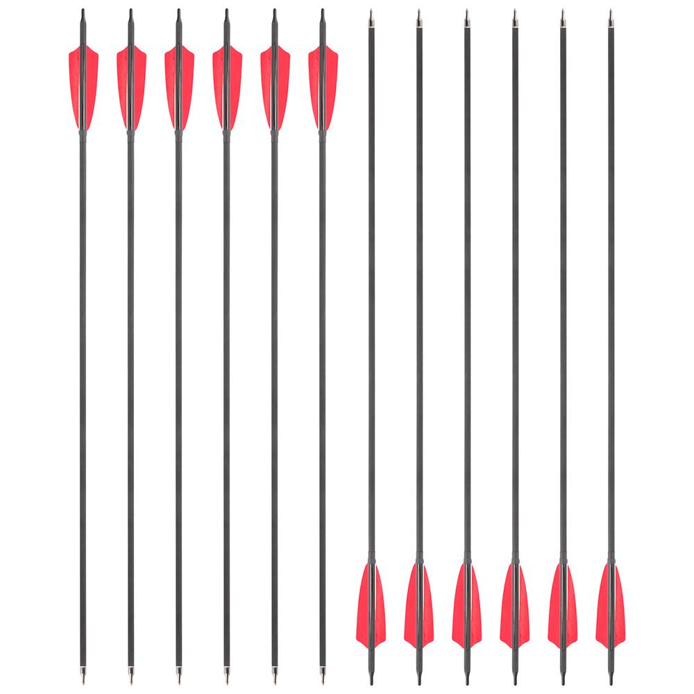 AME ARCHERY Spine500 Mixed Carbon Arrows with 2 Red & 1 Black Natural Feathers 12pcs