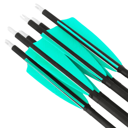500 Spine 4" Shield Feather Mixed Carbon Arrows, Water Blue, 100 Grain, 12 pcs