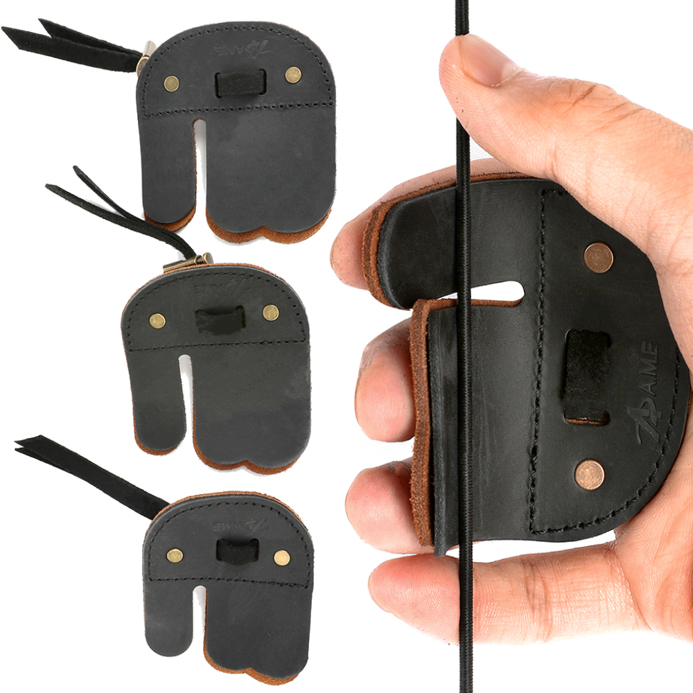 AME ARCHERY AH6 Leather Archery Finger Tab (RH/LH) – 3D Fit Dual-Layer Design, Adjustable Strap