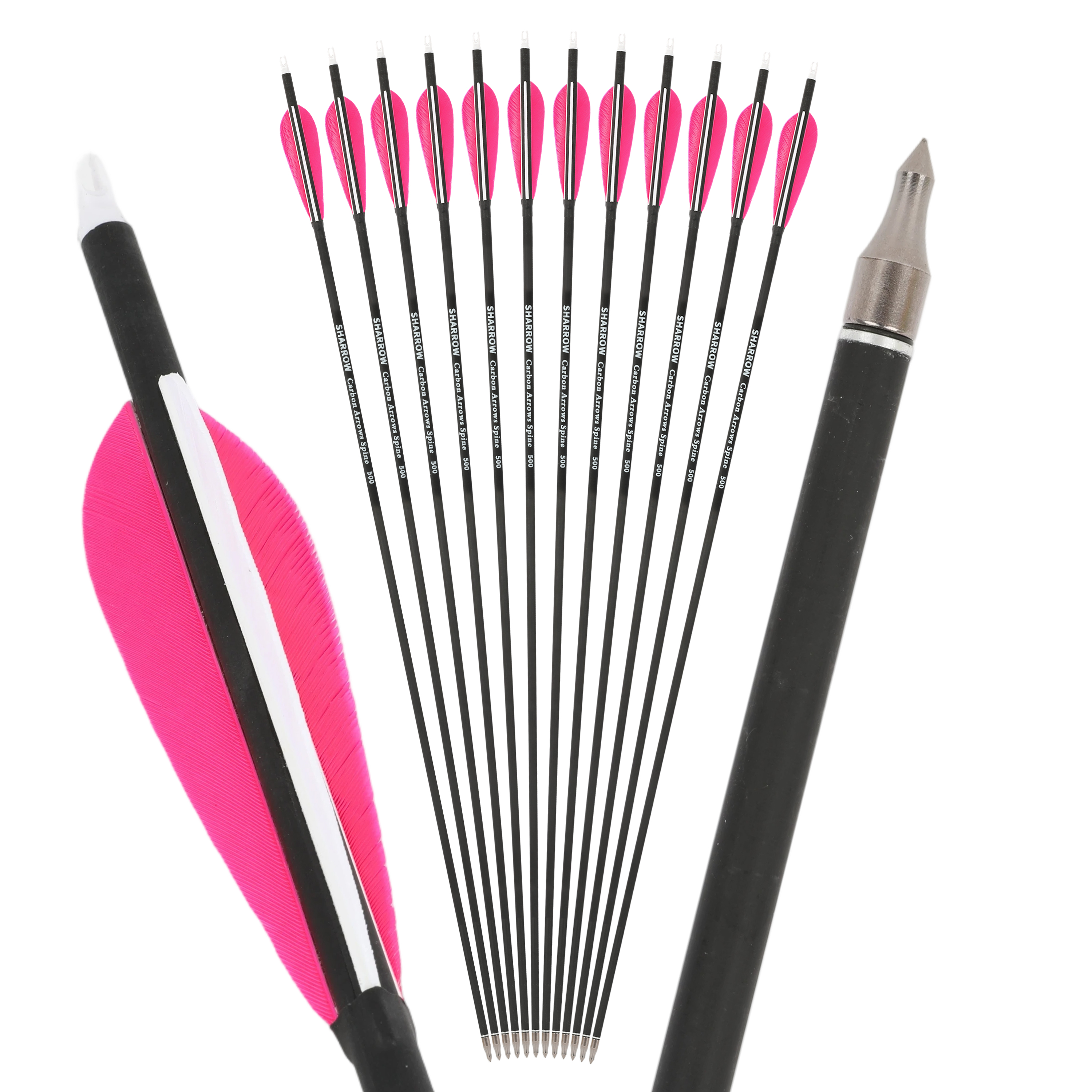 12pcs 30 inch Real Feather Carbon Arrow SP500