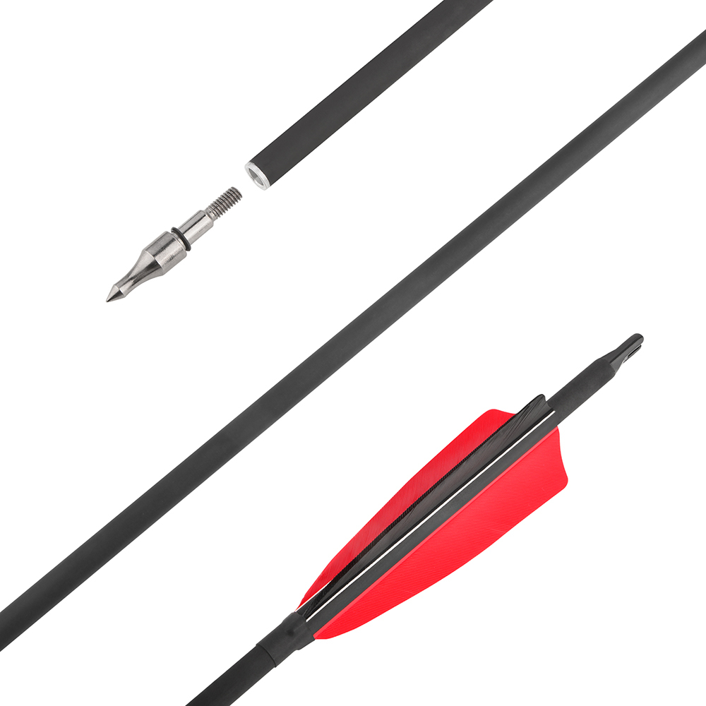 AME ARCHERY Spine500 Mixed Carbon Arrows with 2 Red & 1 Black Natural Feathers 12pcs