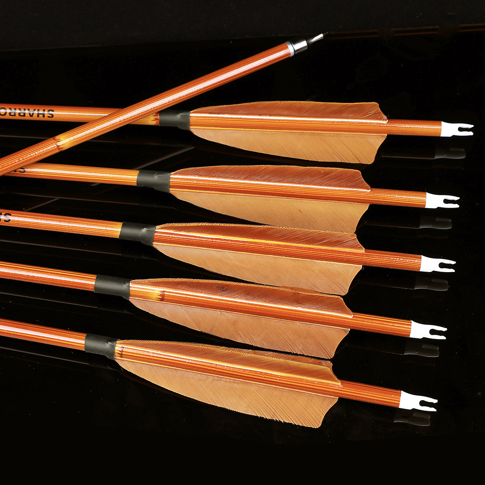 12 pcs SHARROW 500 Spine Carbon Bamboo Arrows with 4" Brown Feathers