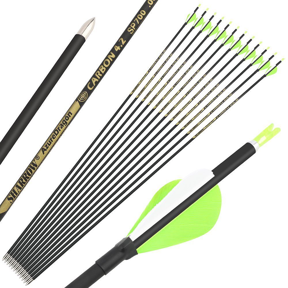 AME ARCHERY 2-Inch Drop-Shaped Nature Feather Pure Carbon Arrows – Spine 700–1000, 0.001'' (12pcs)