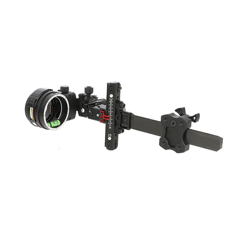 TOPOINT ARCHERY TX2650 Compound Bow Sight – CNC Aluminum + Carbon, 5-Pin 0.019", 6" Extension, Multi-Axis Adjustable with Optional Lens