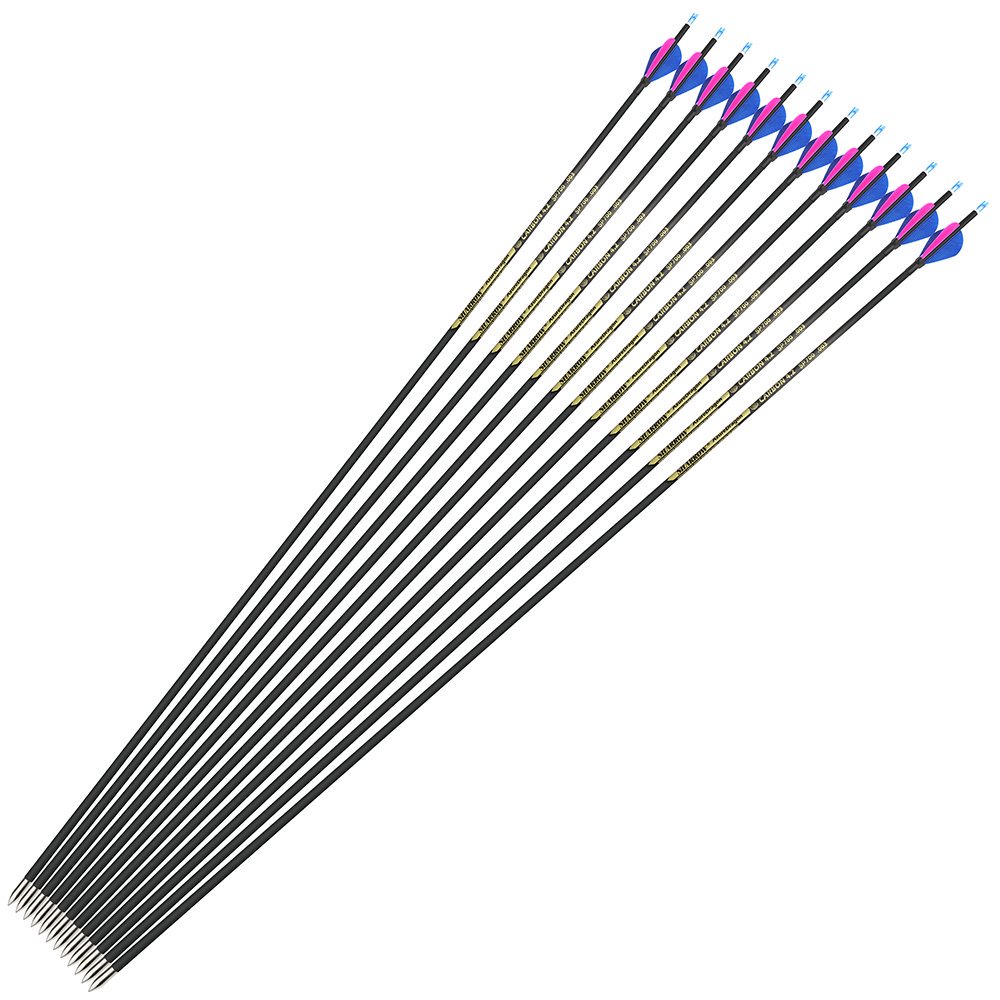 AME ARCHERY 2-Inch Drop-Shaped Nature Feather Pure Carbon Arrows – Spine 700–1000, 0.001'' (12pcs)