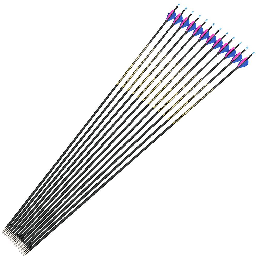 AME ARCHERY 2-Inch Drop-Shaped Nature Feather Pure Carbon Arrows – Spine 700–1000, 0.001'' (12pcs)