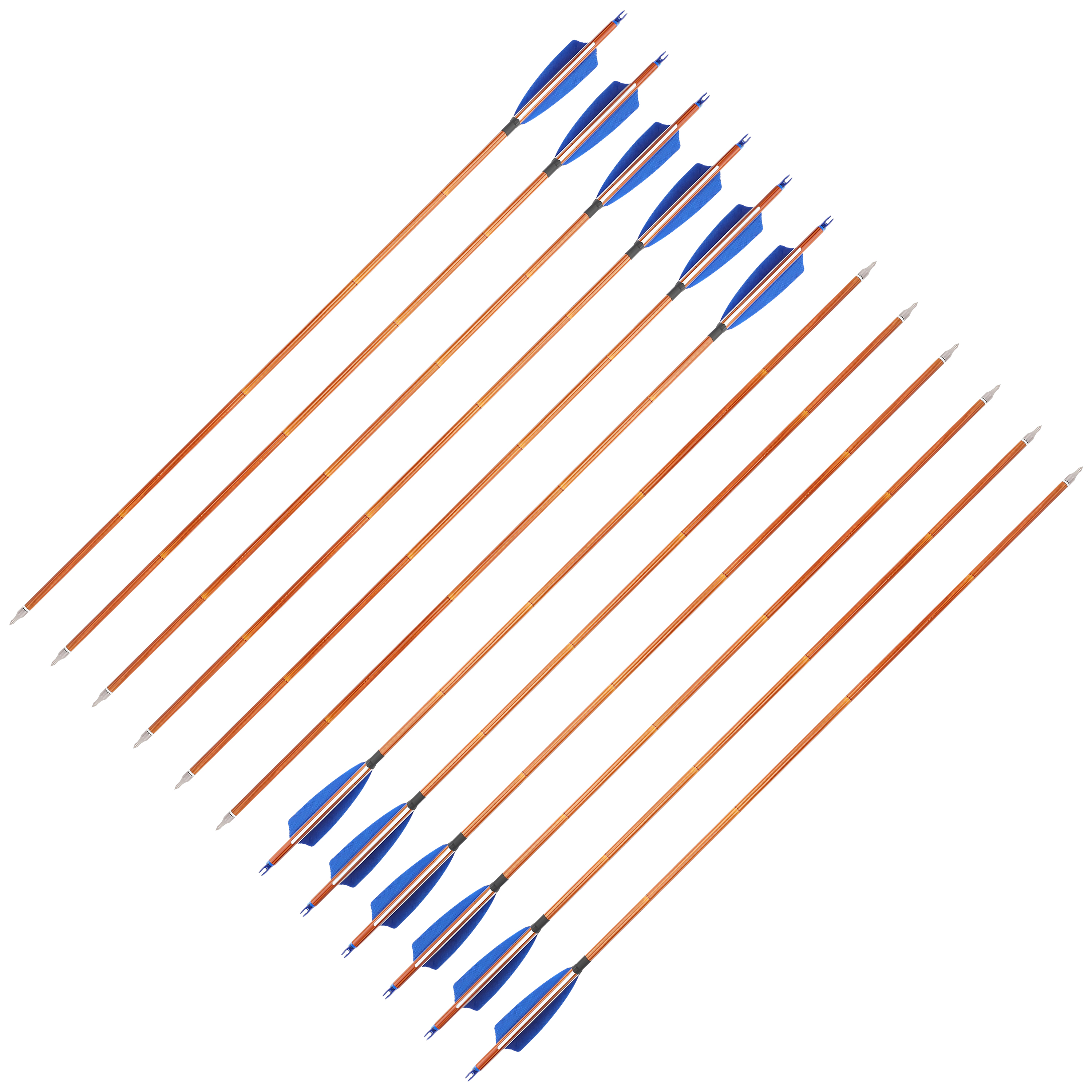 AME ARCHERY 500 Spine Bamboo-Pattern Mixed Carbon Arrows (2 Blue 1 White Real Feather, 12pcs)