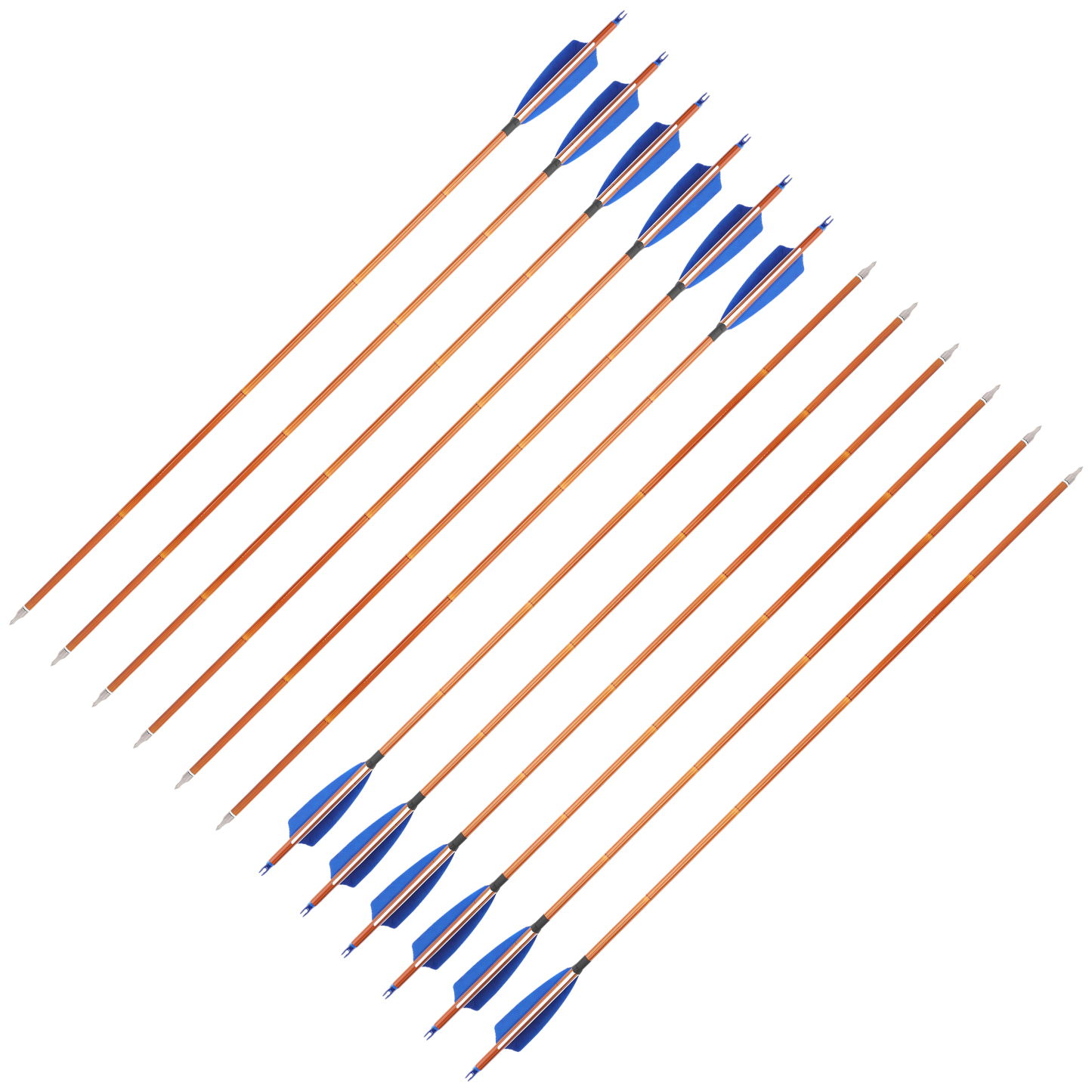 AME ARCHERY 500 Spine Bamboo-Pattern Mixed Carbon Arrows (2 Blue 1 White Real Feather, 12pcs)