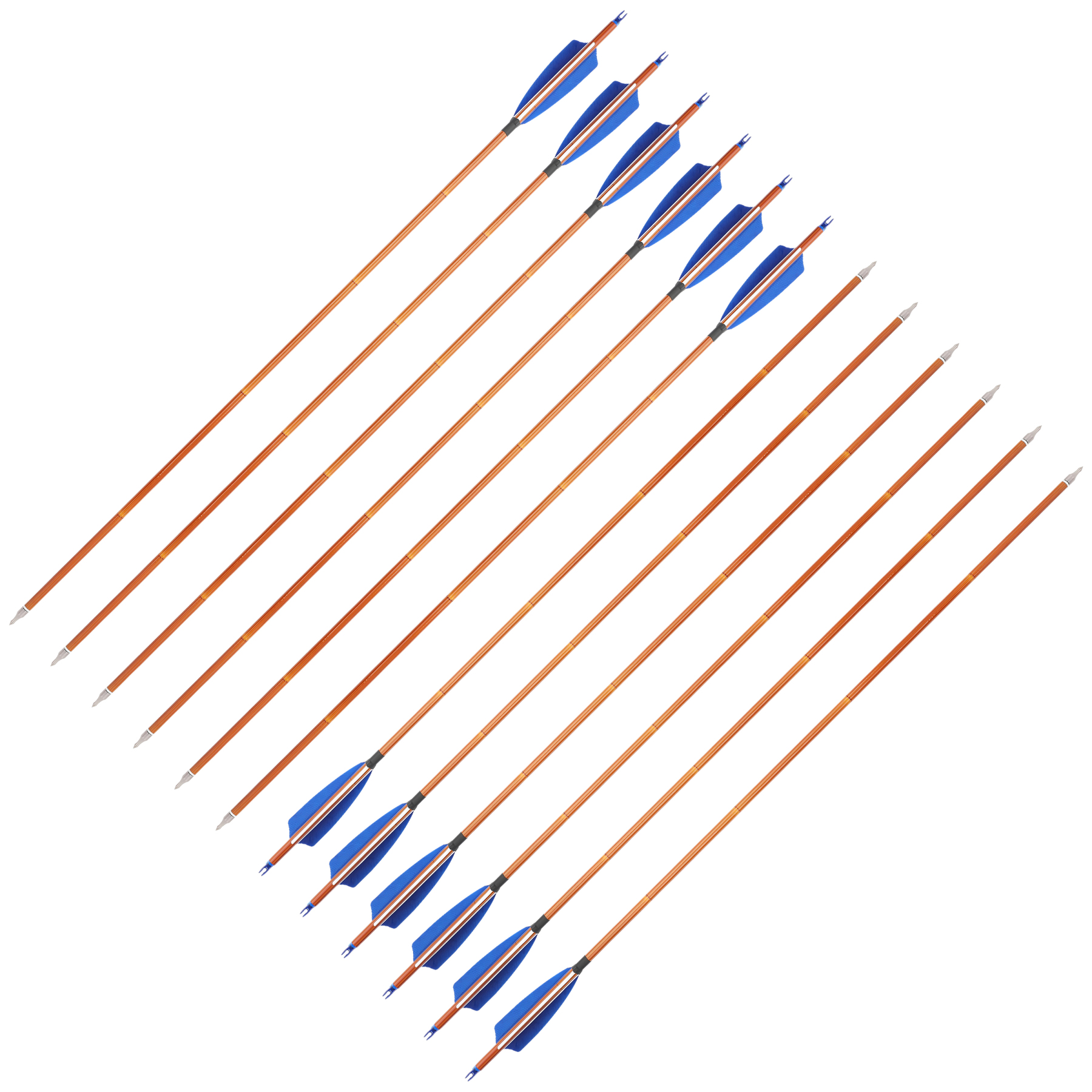 AME ARCHERY 500 Spine Bamboo-Pattern Mixed Carbon Arrows (2 Blue 1 White Real Feather, 12pcs)