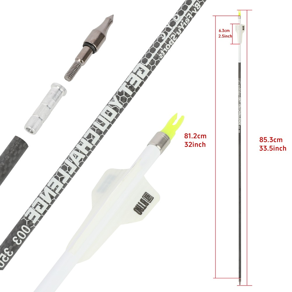 12pcs 32" Pure Carbon Arrows 2.5" Rubber Vanes 250-400 Spine