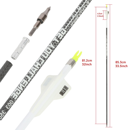 12pcs 32" Pure Carbon Arrows 2.5" Rubber Vanes 250-400 Spine