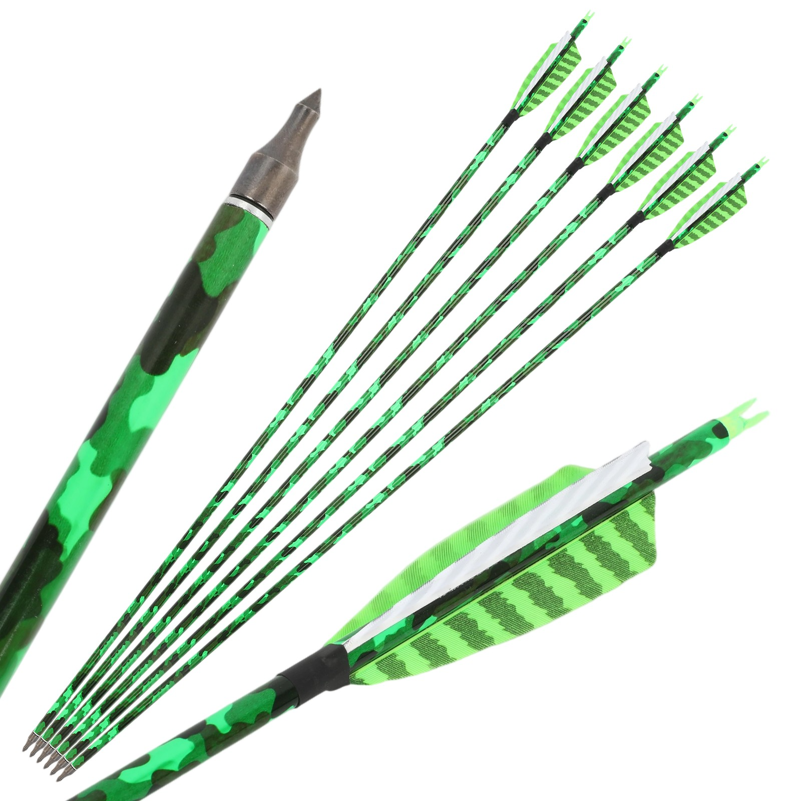 30" Carbon Arrows Camo 4" Feather SP500 Archery Hunting