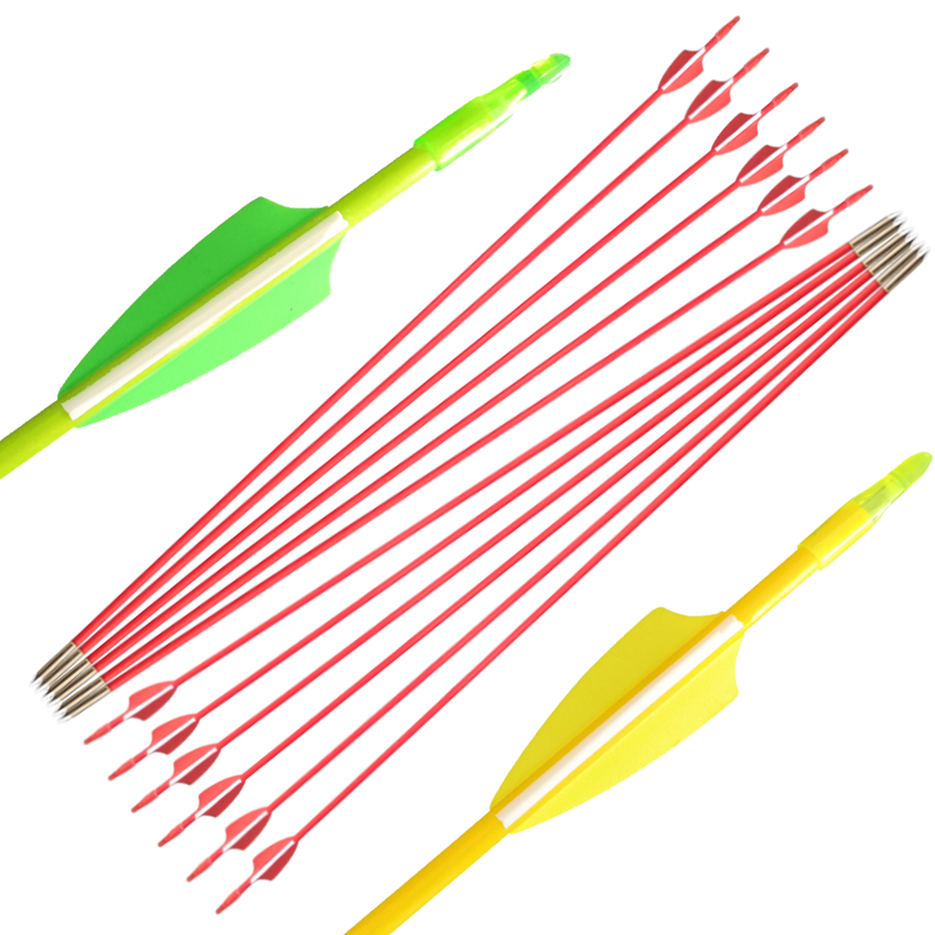 AME ARCHERY Vanes Fiberglass Arrows with Fixed Field Tips (12pcs)