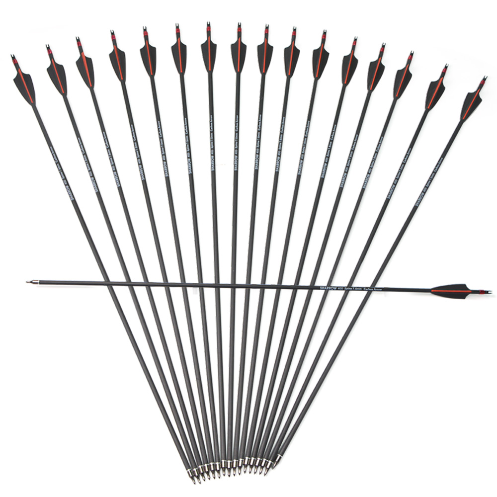 Archery 12pcs Mixed Carbon Arrows with Rubber Feathers and 6 Yellow Jade Arrowheads