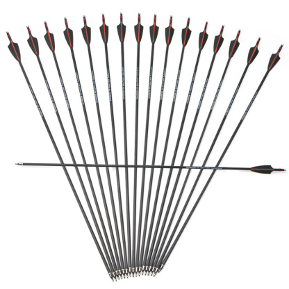 Archery 12pcs Mixed Carbon Arrows with Rubber Feathers and 6 Yellow Jade Arrowheads