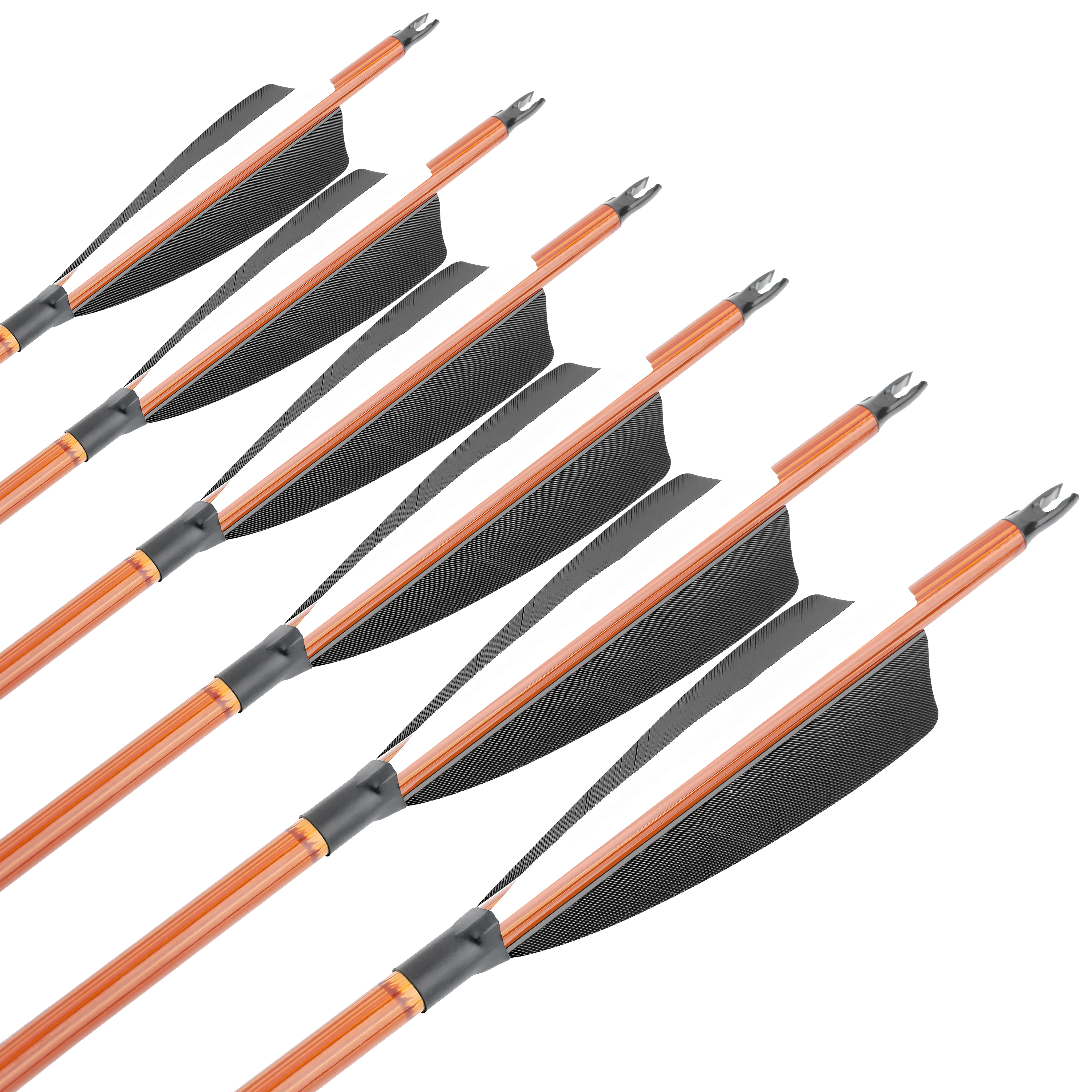 500 Spine Bamboo-Pattern Mixed Carbon Arrows (2 Black 1 White Real Feather, 12pcs)