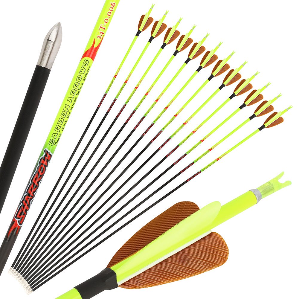 AME ARCHERY Heart-Shaped Nature Feather Pure Carbon Yellow Arrows(12pcs)