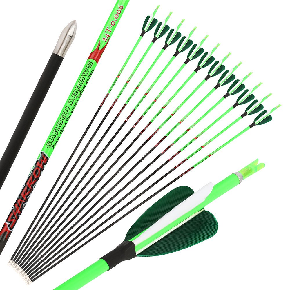 AME ARCHERY Heart-Shaped Nature Feather Pure Carbon Green Arrows(12pcs)