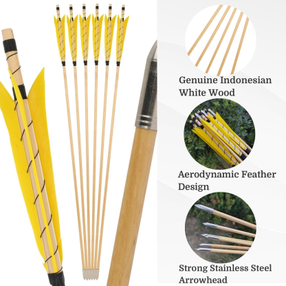 [Copy]AME ARCHERY 32" Traditional Wooden Arrow 8/9/10/11/12/13mm Turkey Feather(12pcs)