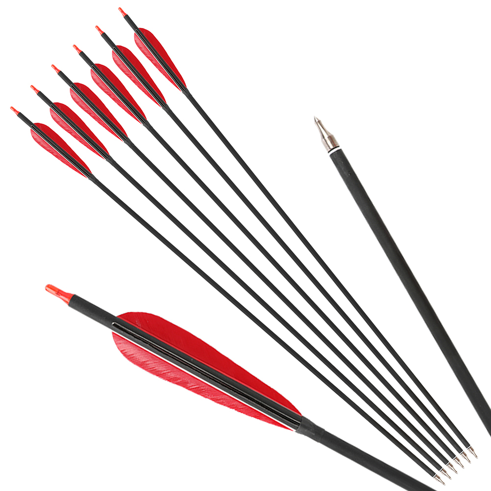 AME Archery 33inch 500-Spine Hybrid Carbon Arrows for Long Bow Hunting(12pcs)