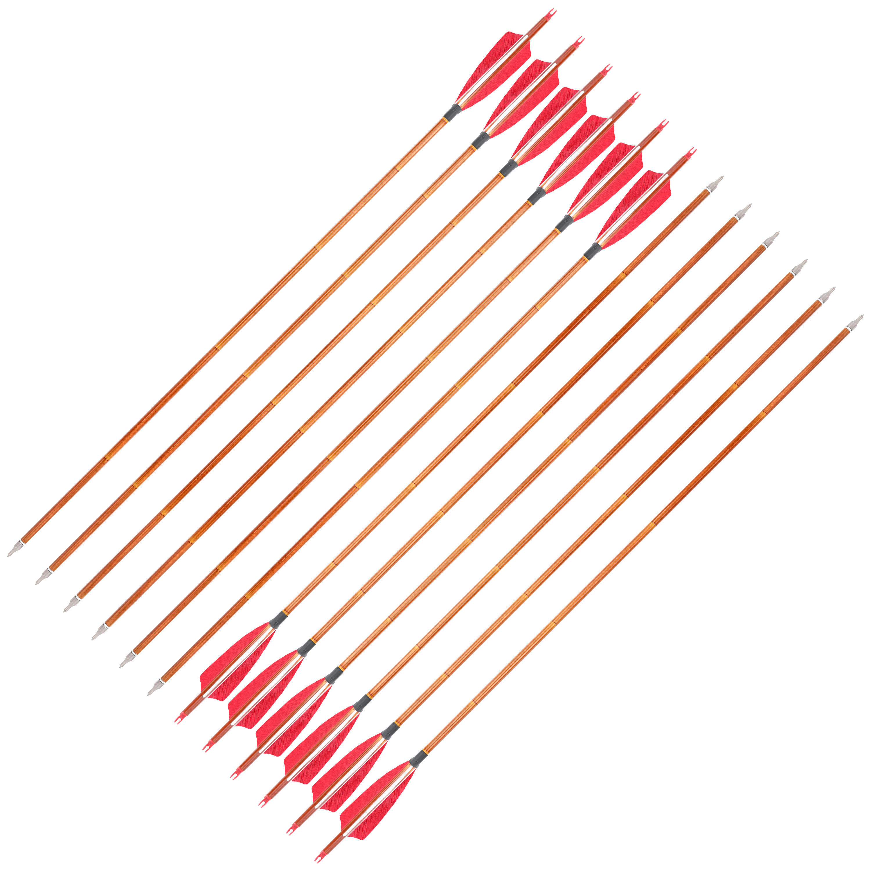 AME ARCHERY 500 Spine Bamboo-Pattern Mixed Carbon Arrows (2 Red 1 White Real Feather, 12pcs)