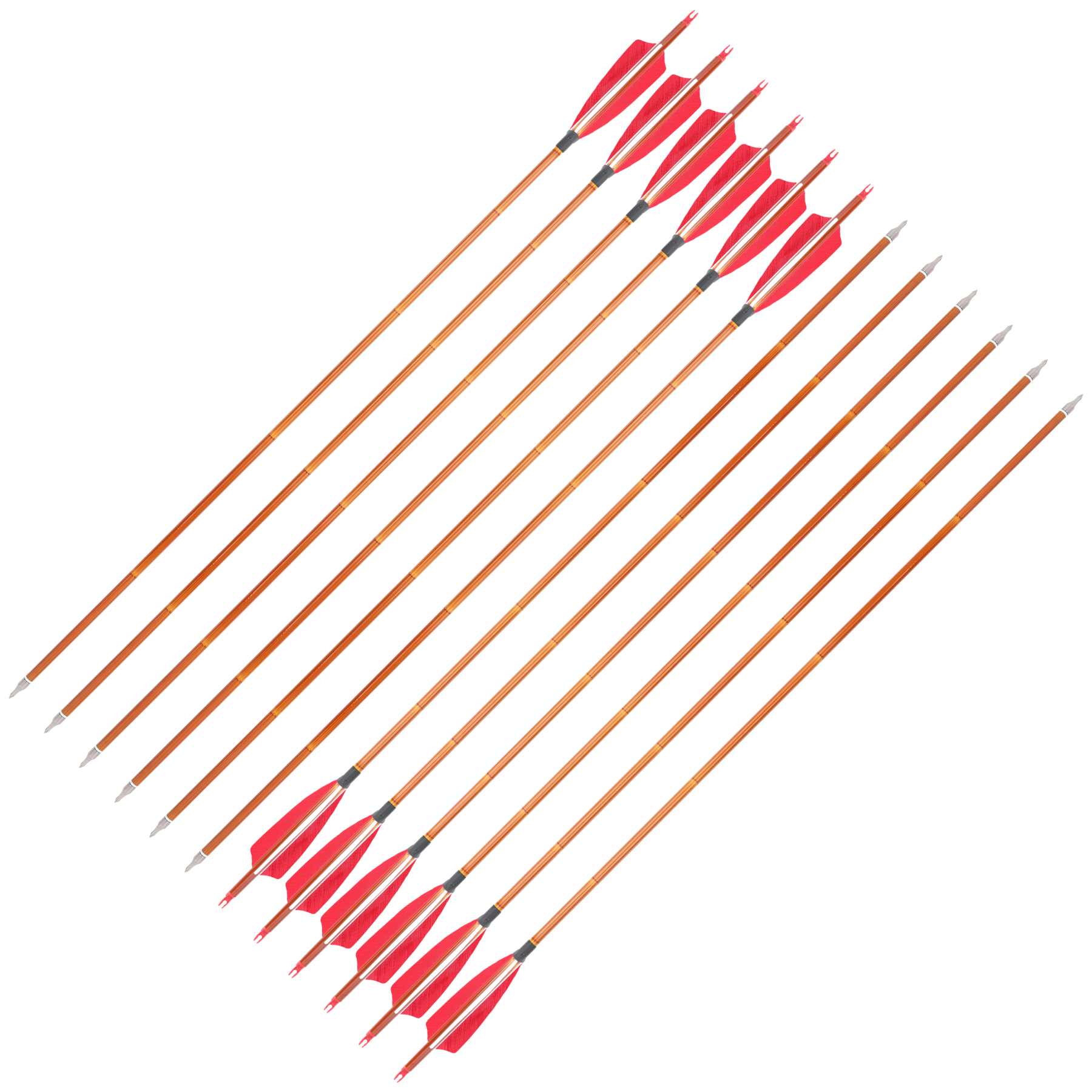 AME ARCHERY 500 Spine Bamboo-Pattern Mixed Carbon Arrows (2 Red 1 White Real Feather, 12pcs)