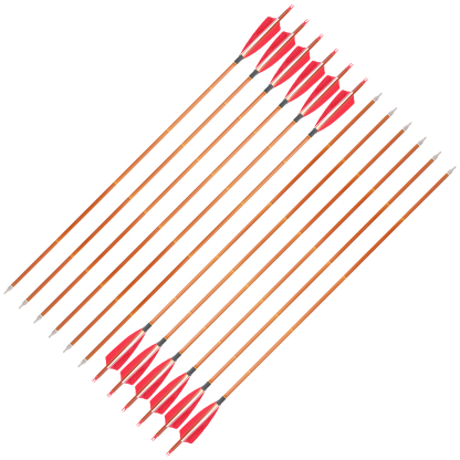 AME ARCHERY 500 Spine Bamboo-Pattern Mixed Carbon Arrows (2 Red 1 White Real Feather, 12pcs)