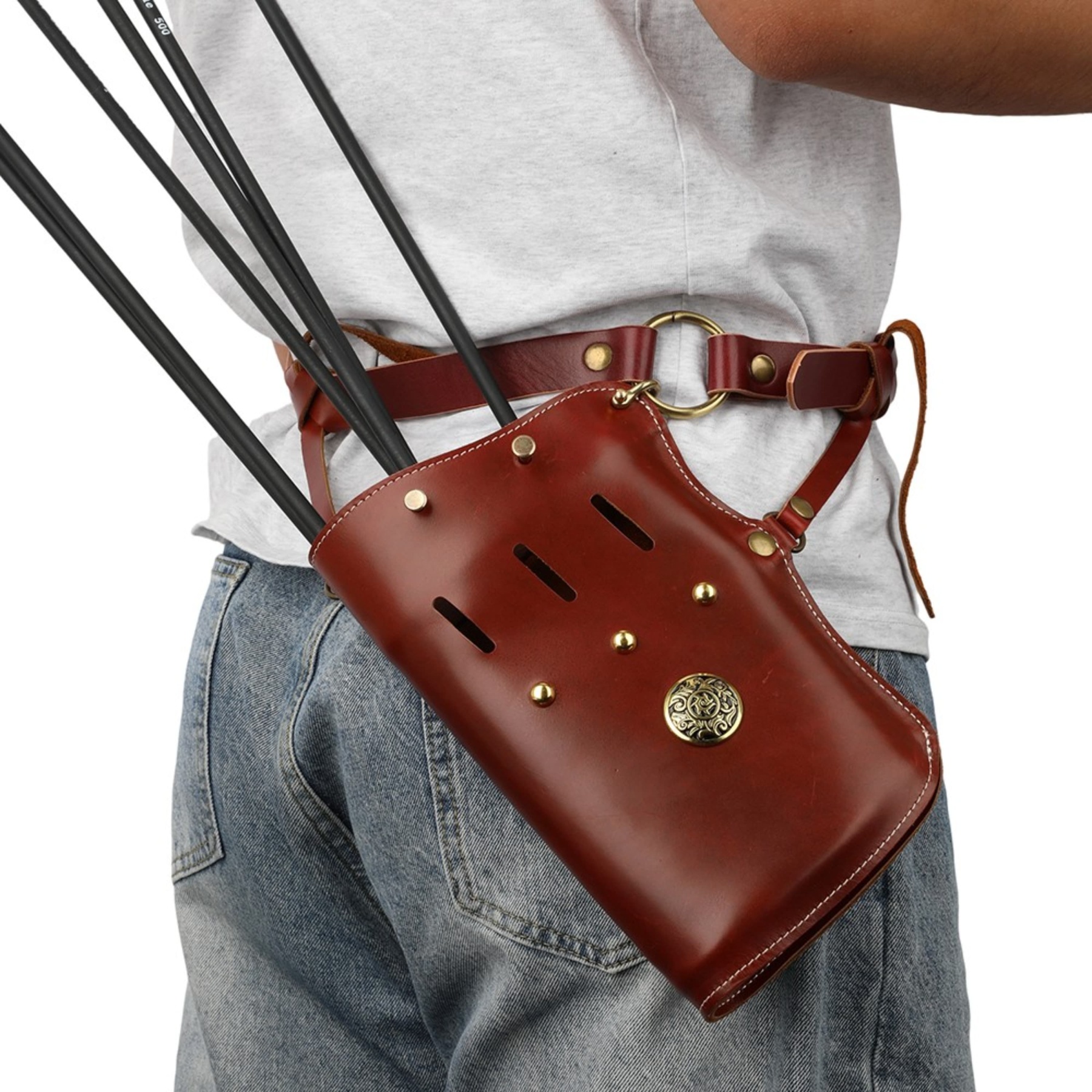 Brown Cowhide Traditional Archery Arrow Quiver Case