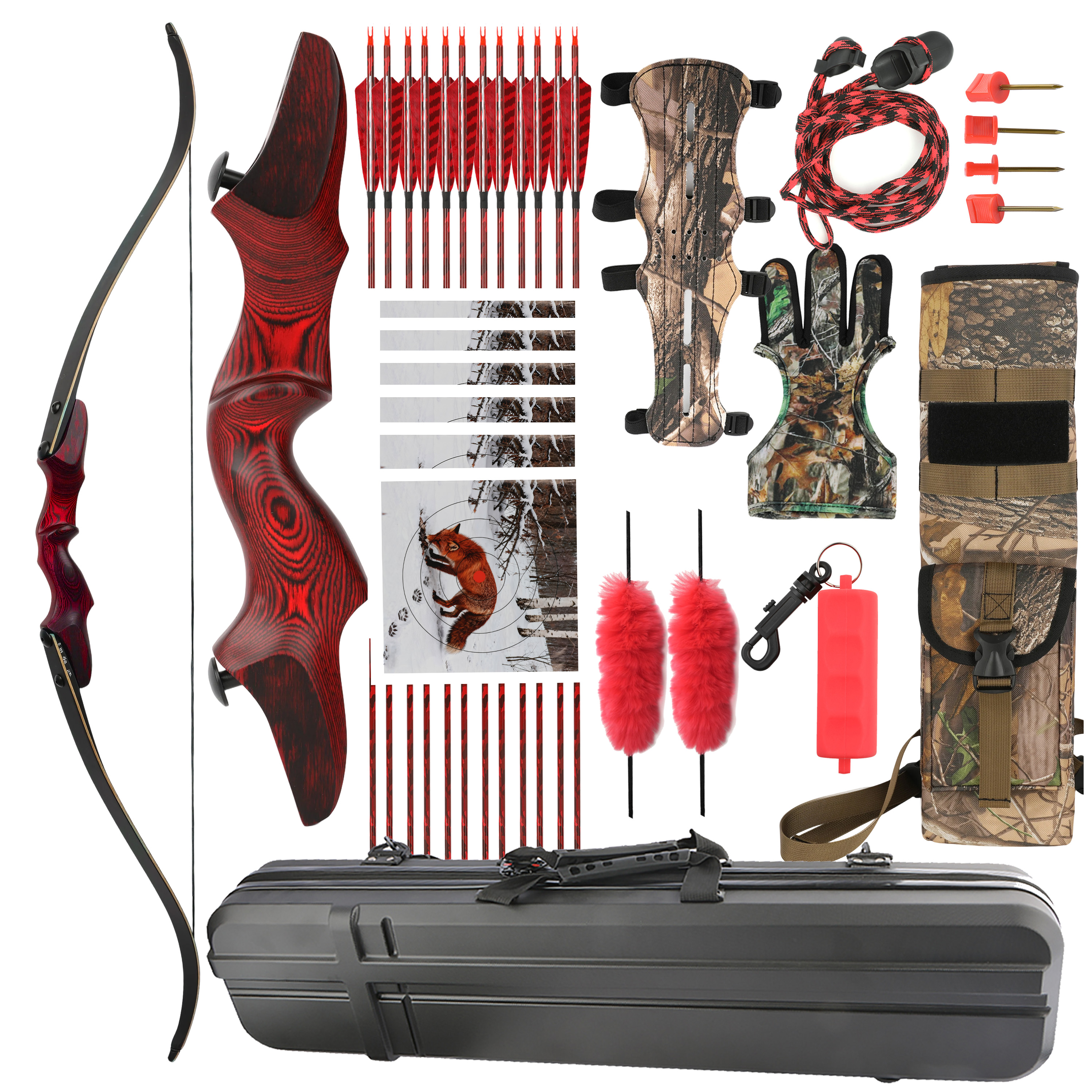 Traditional 60" Recurve Bow 20-60lb Takedown Hunting Archery Kit