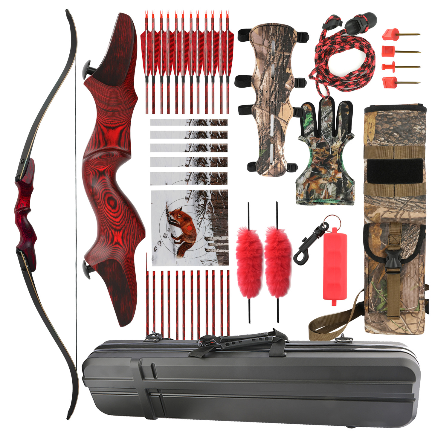 Traditional 60" Recurve Bow 20-60lb Takedown Hunting Archery Kit