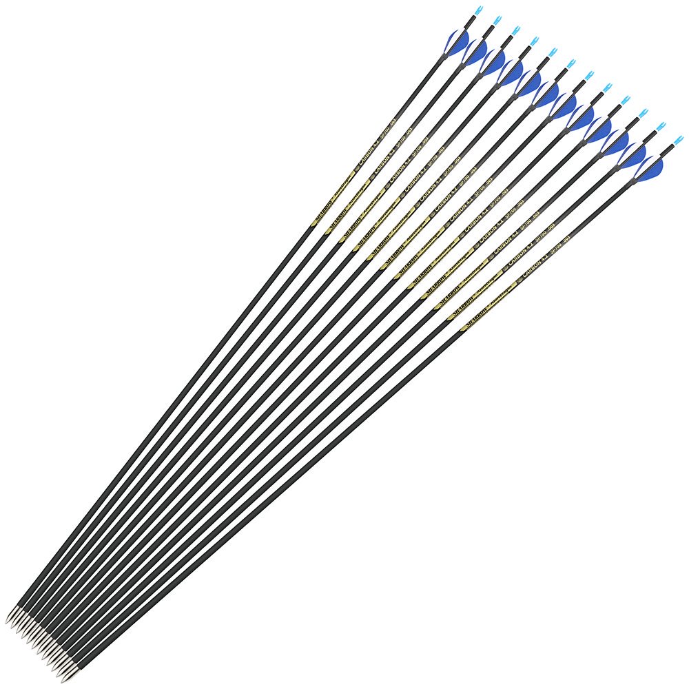 AME ARCHERY 2-Inch Drop-Shaped Nature Feather Pure Carbon Arrows – Spine 700–1000, 0.001'' (12pcs)