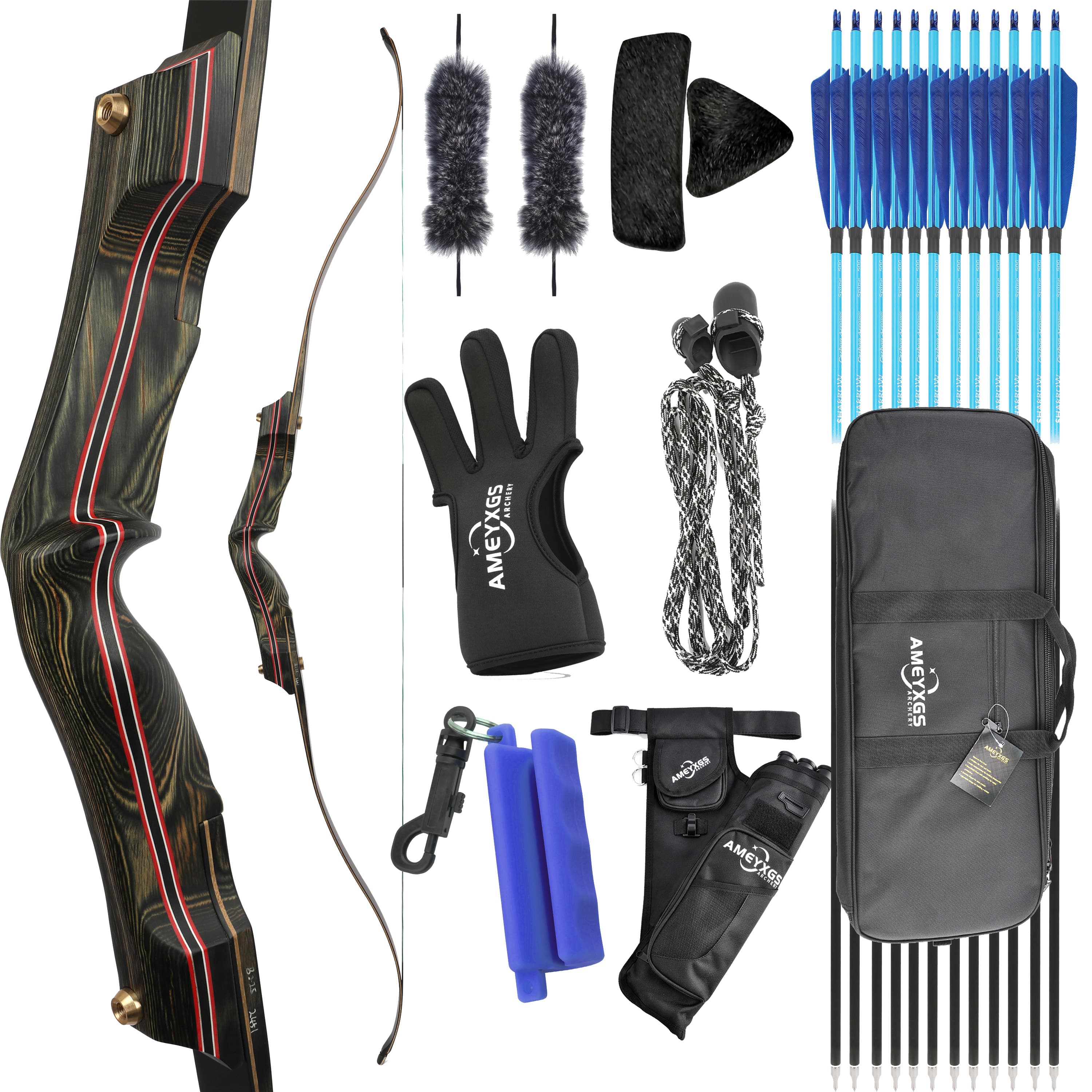 62" Traditional Recurve Bow Set 30-60lbs Archery Takedown Bow