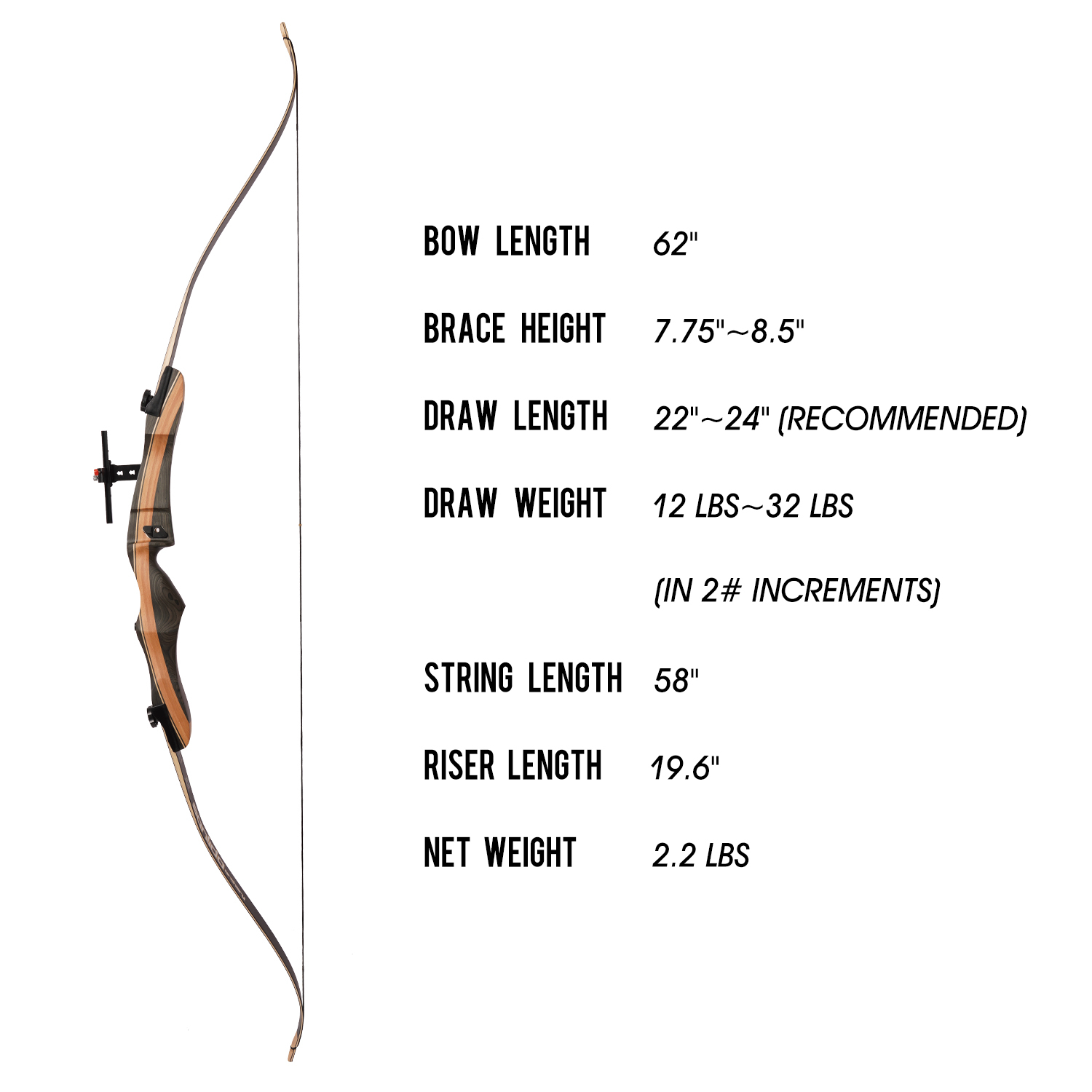 SANLIDA Noble Wood Takedown 62inch Recurve Bow 