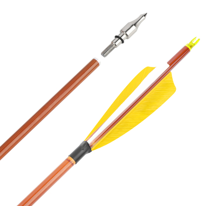 AME ARCHERY 500 Spine Bamboo-Pattern Mixed Carbon Arrows (2 Yellow 1 White Real Feather, 12pcs)