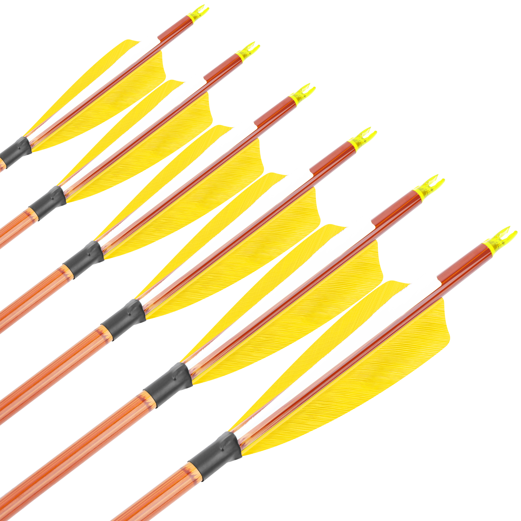AME ARCHERY 500 Spine Bamboo-Pattern Mixed Carbon Arrows (2 Yellow 1 White Real Feather, 12pcs)