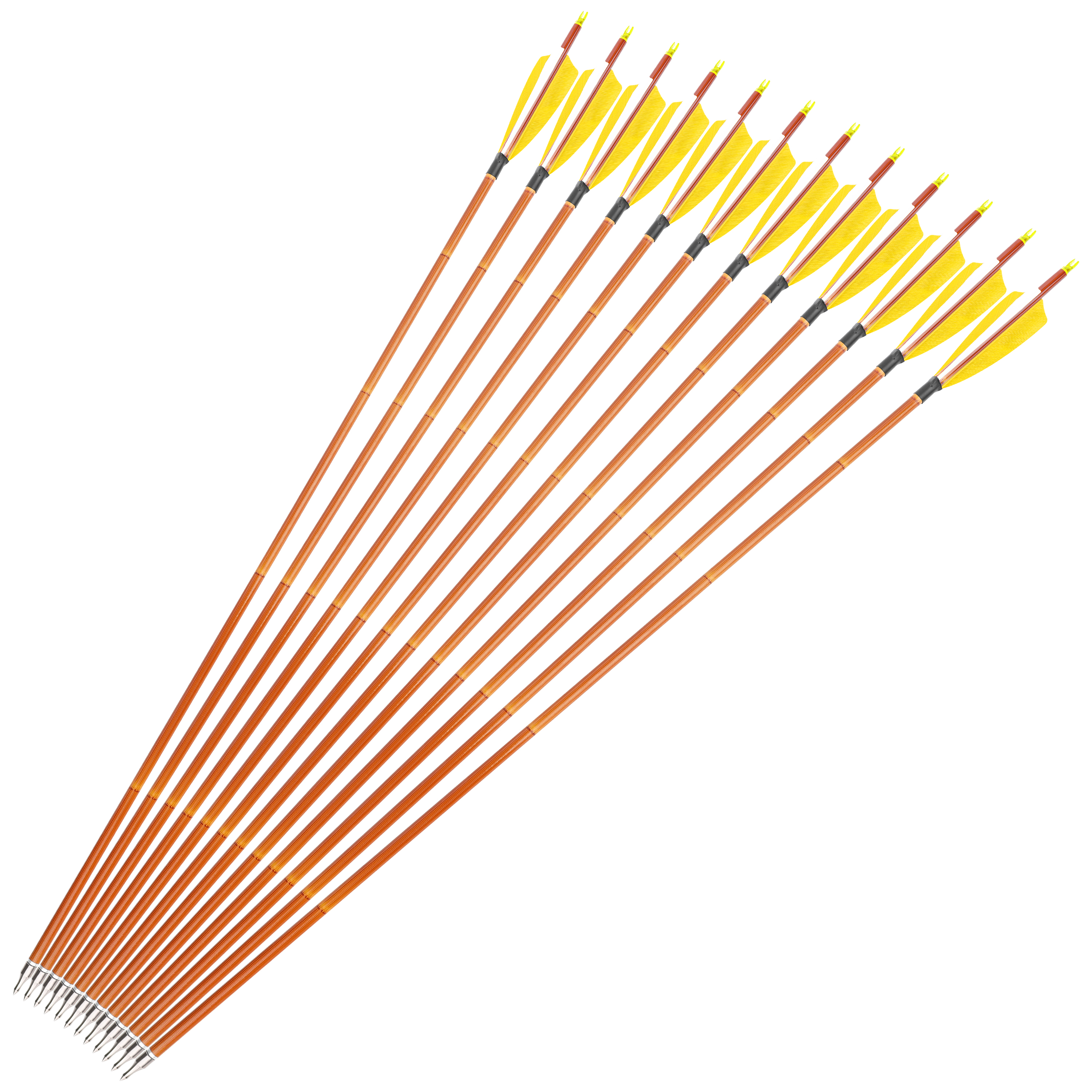 AME ARCHERY 500 Spine Bamboo-Pattern Mixed Carbon Arrows (2 Yellow 1 White Real Feather, 12pcs)