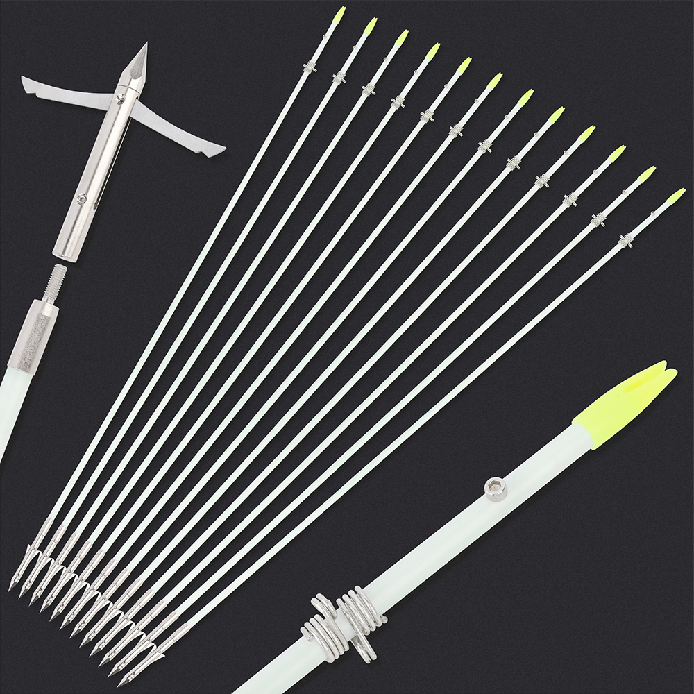 White Bowfishing Arrow with Short Head – Solid Fiberglass Shaft(12pcs)