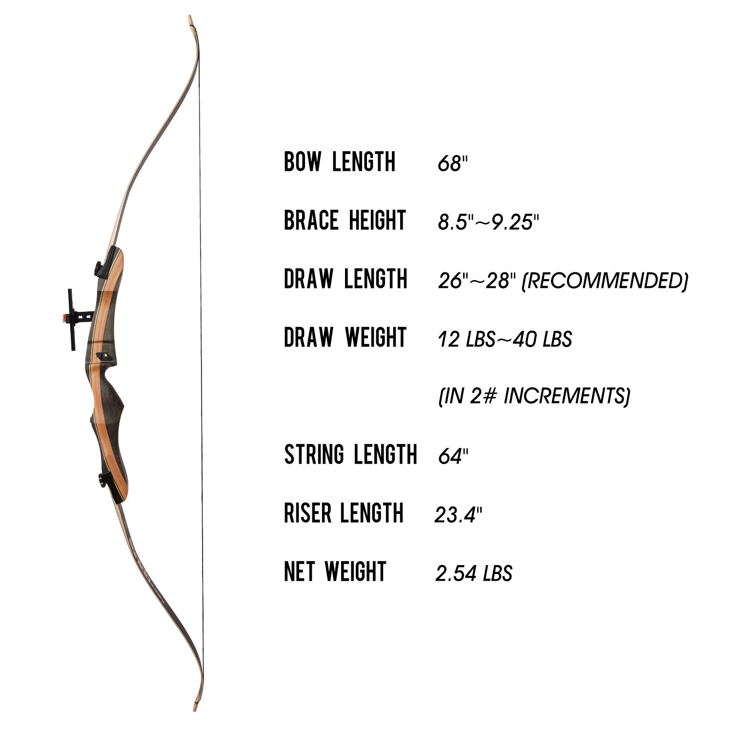 SANLIDA Noble Wood Takedown 68inch Recurve Bow 