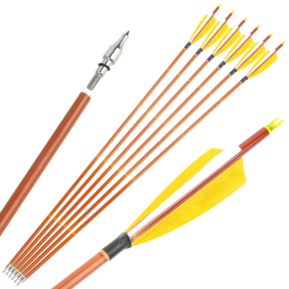 AME ARCHERY 500 Spine Bamboo-Pattern Mixed Carbon Arrows (2 Yellow 1 White Real Feather, 12pcs)
