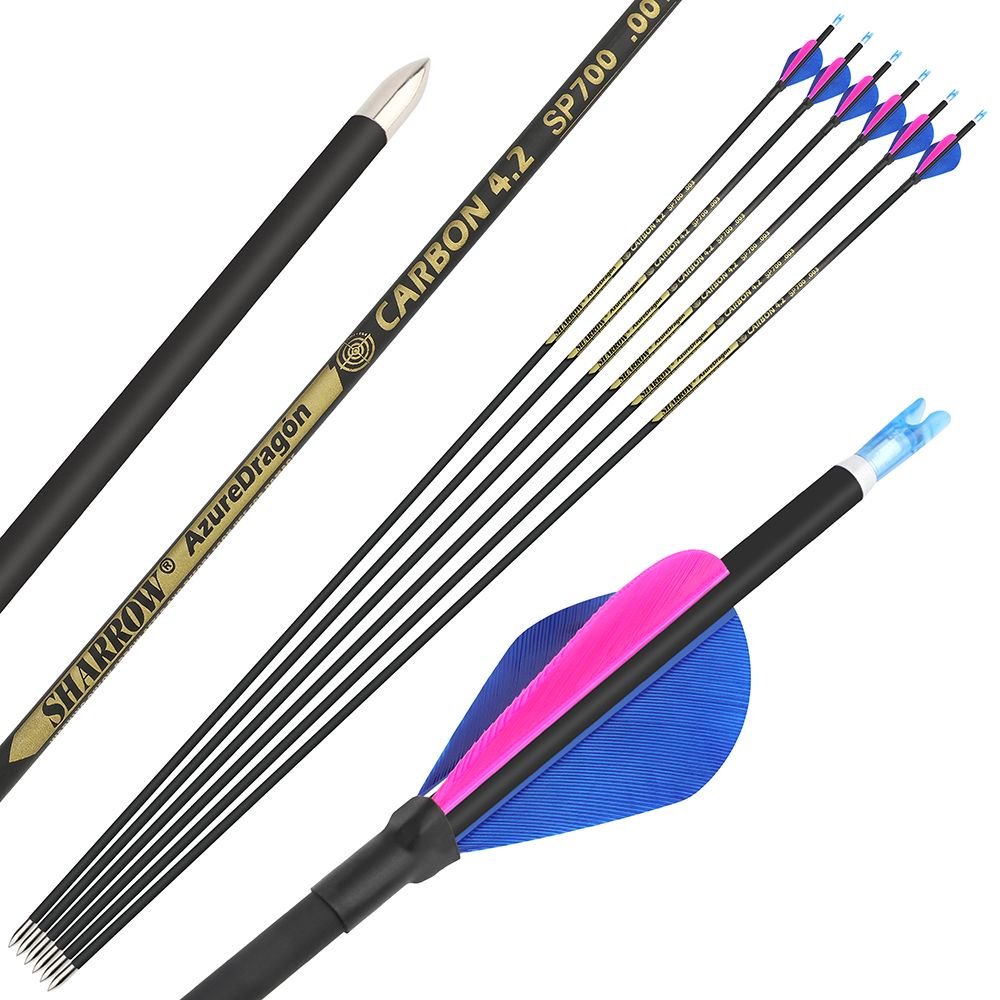 AME ARCHERY 2-Inch Drop-Shaped Nature Feather Pure Carbon Arrows – Spine 700–1000, 0.001'' (12pcs)