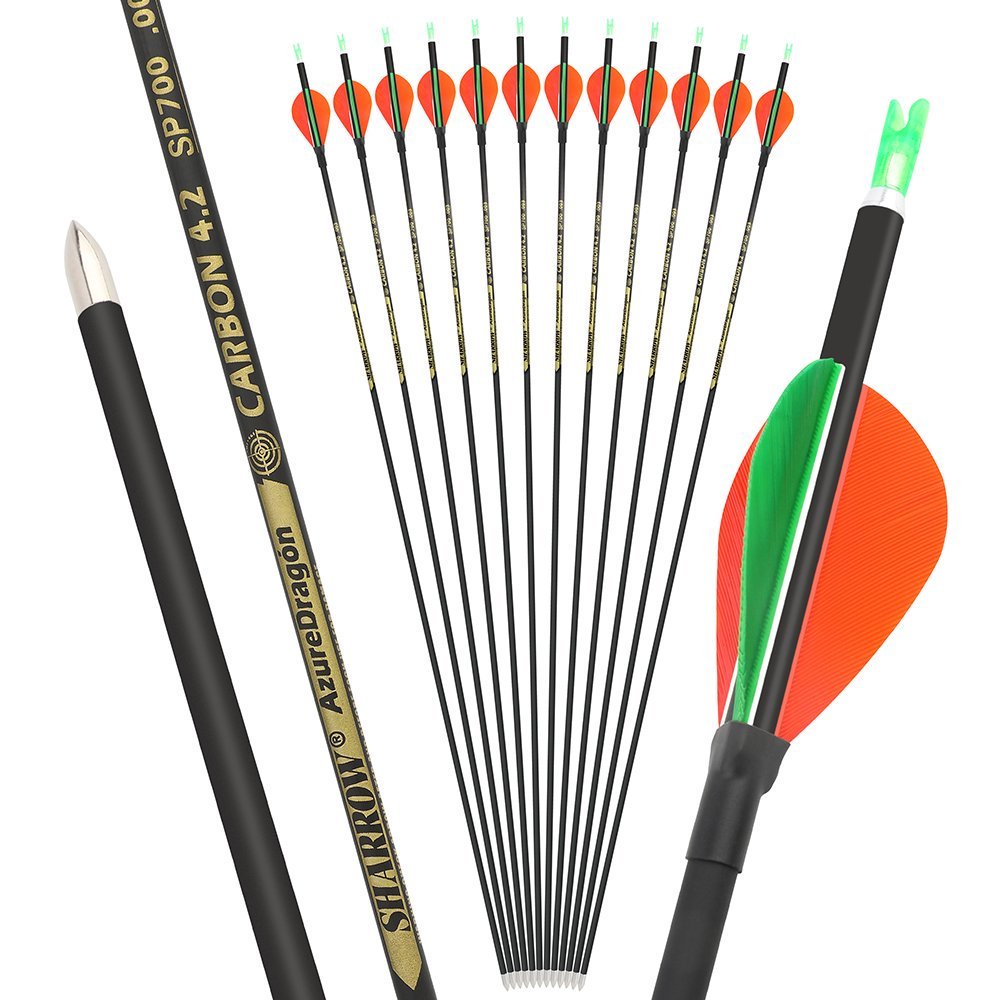 AME ARCHERY 2-Inch Drop-Shaped Nature Feather Pure Carbon Arrows – Spine 700–1000, 0.001'' (12pcs)