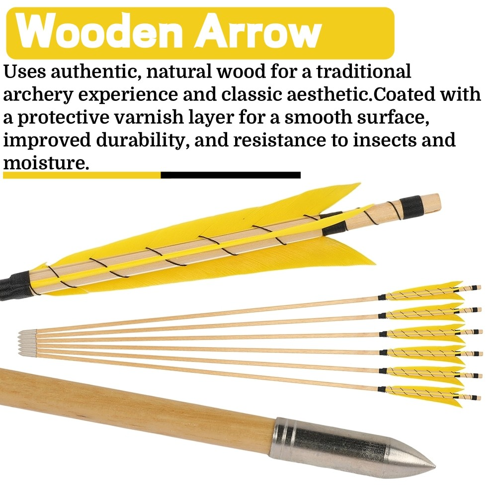 [Copy]AME ARCHERY 32" Traditional Wooden Arrow 8/9/10/11/12/13mm Turkey Feather(12pcs)
