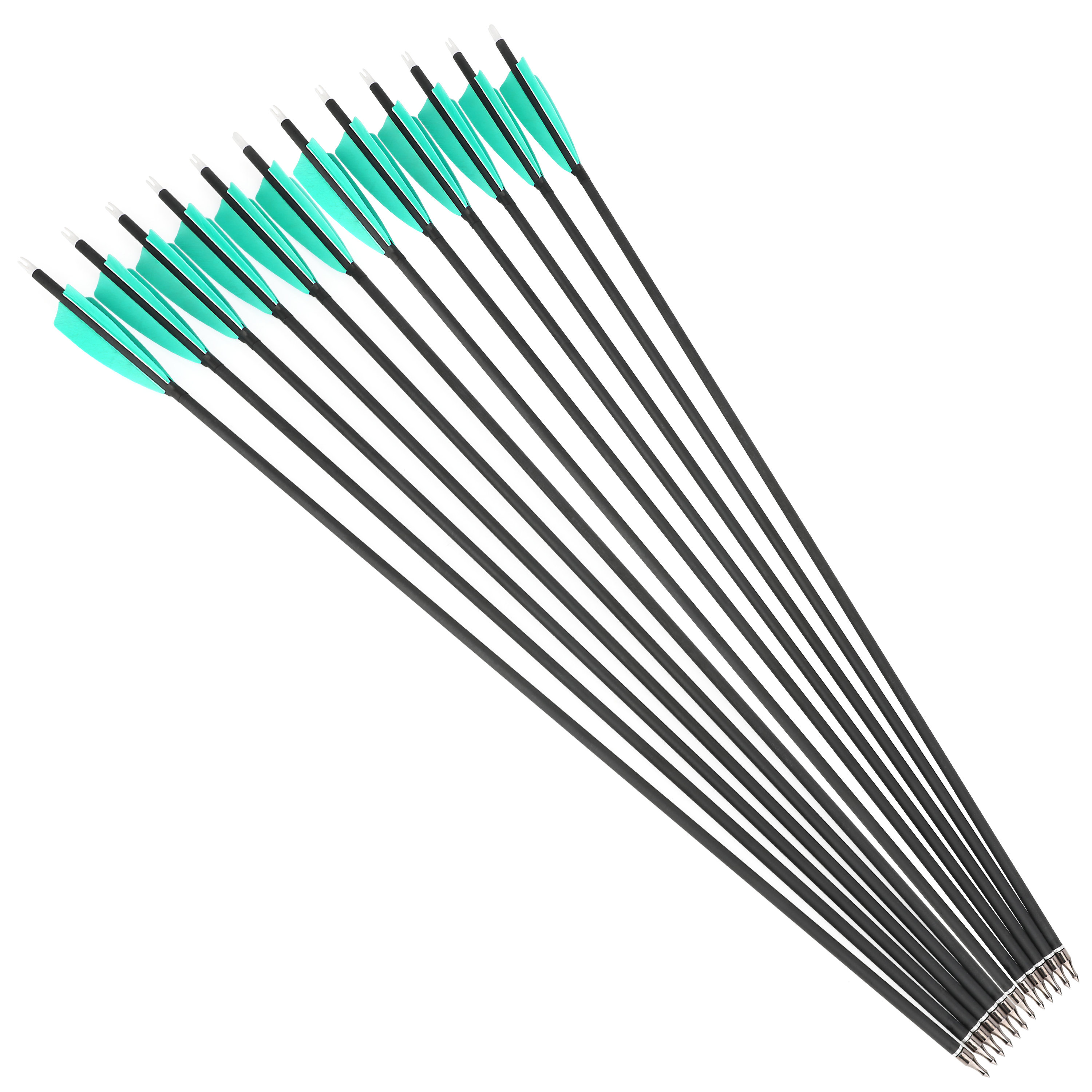 500 Spine 4" Shield Feather Mixed Carbon Arrows, Water Blue, 100 Grain, 12 pcs