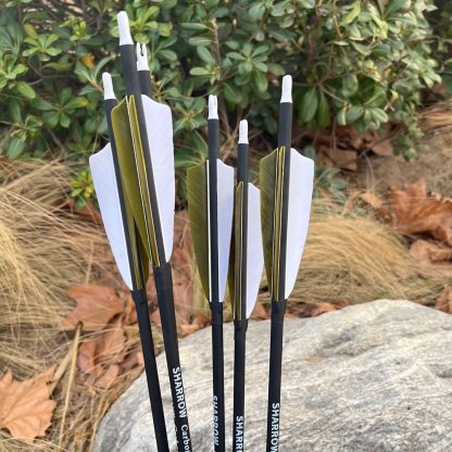 AME ARCHERY 2 Olive Green 1 White Real Feather Carbon Arrow(12pcs)