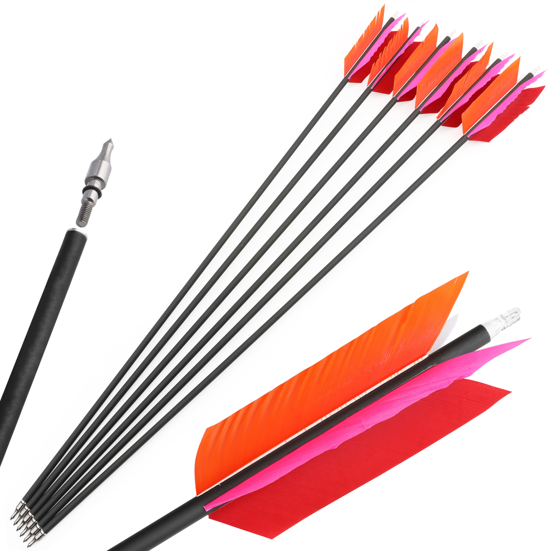 Arrows 31.5" with 4" Feathers, 500 Spine, Carbon Shaft – 100 Grain Field Points